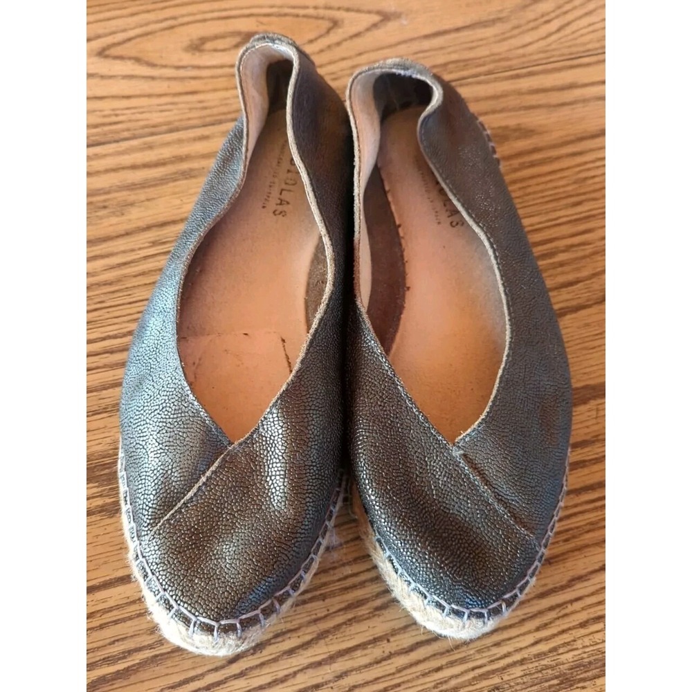 Pretty Fabiolas Womens Size US 9 Gold‎ Shimmer Leather Espadrille Shoes Slip On